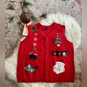 Vintage Christmas holiday patchwork knitted vest